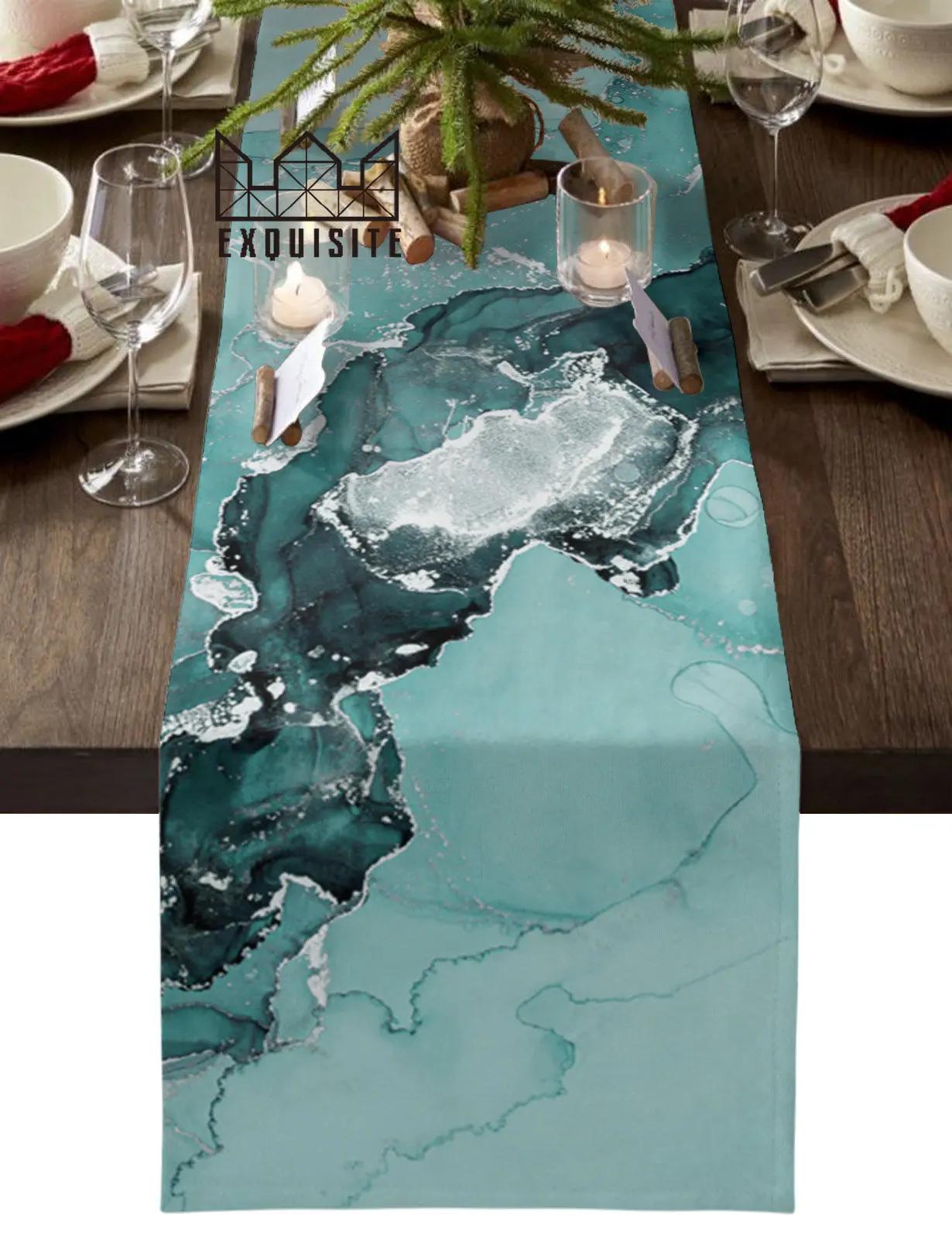 Marble Texture Ink Chinese Style Wedding Decor Table Runners Coffee Table Kitchen Dining Table Cloths Home Party Dec